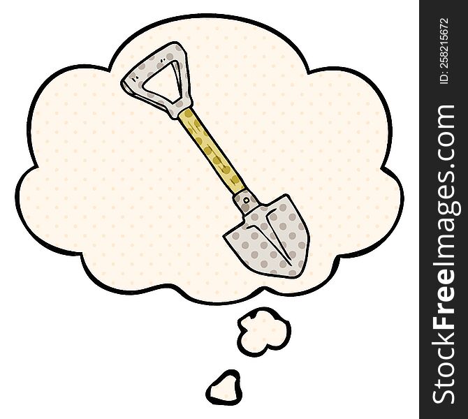cartoon shovel with thought bubble in comic book style