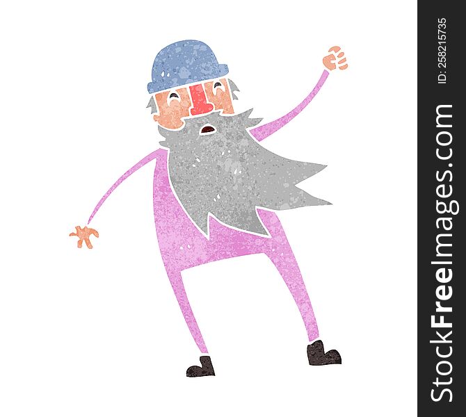 freehand retro cartoon old man in thermal underwear