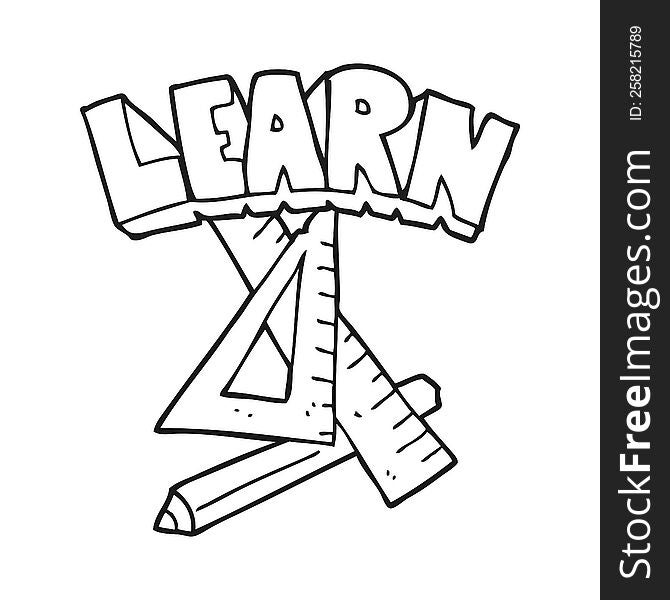 Black And White Cartoon Pencil And Ruler Under Learn Symbol