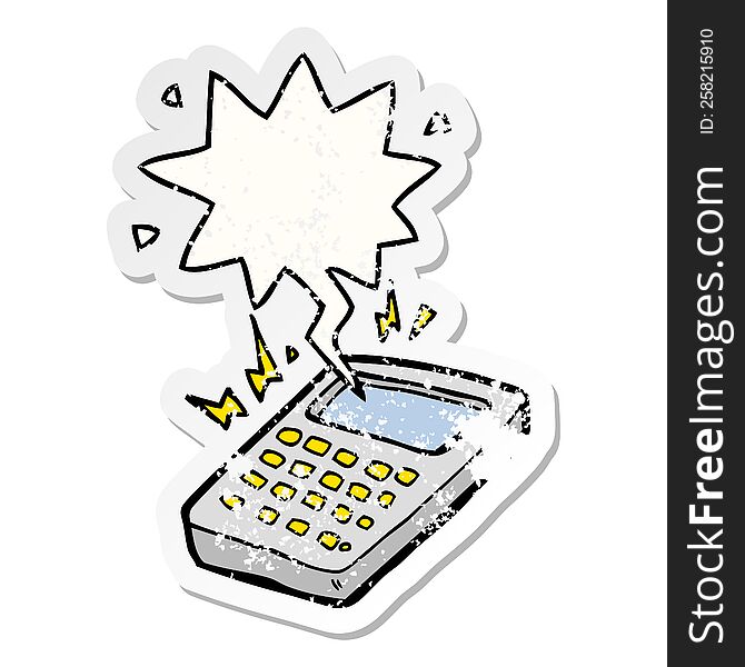 Cartoon Calculator And Speech Bubble Distressed Sticker