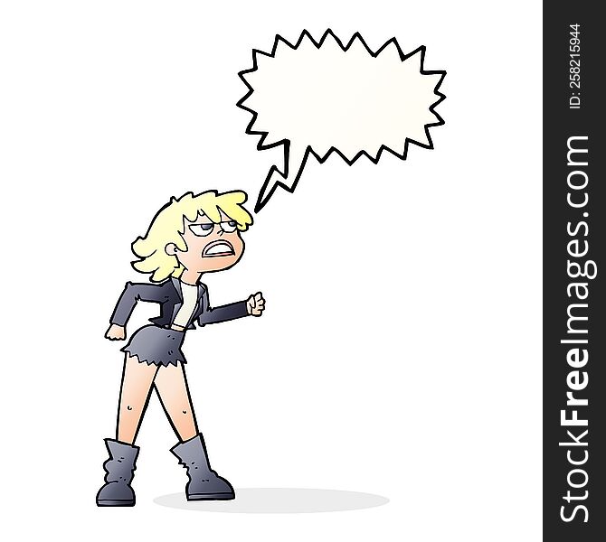 Cartoon Angry Biker Girl With Speech Bubble