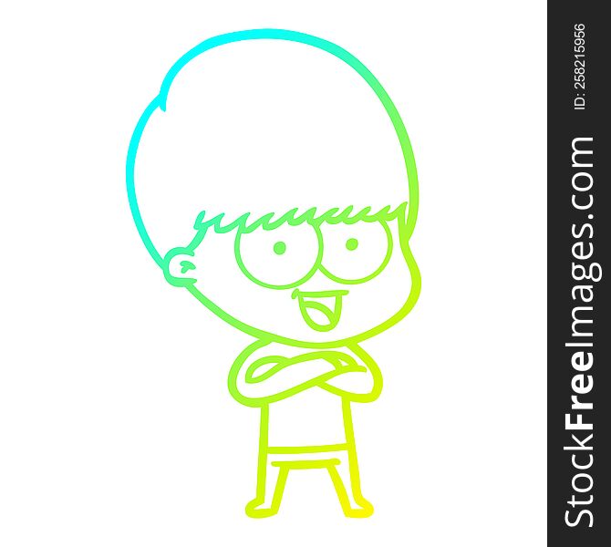 Cold Gradient Line Drawing Happy Cartoon Boy