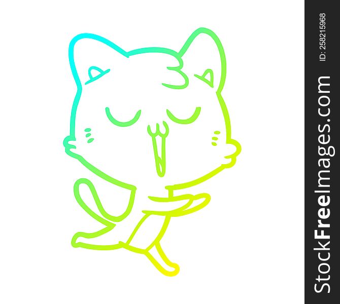 Cold Gradient Line Drawing Cartoon Cat Singing