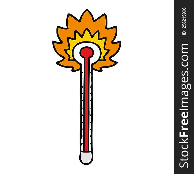 hand drawn quirky cartoon hot thermometer. hand drawn quirky cartoon hot thermometer