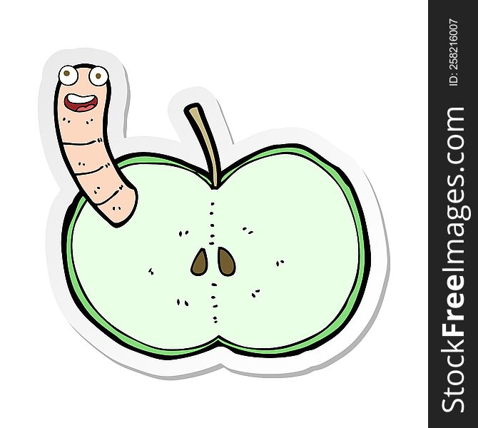 Sticker Of A Cartoon Apple With Worm