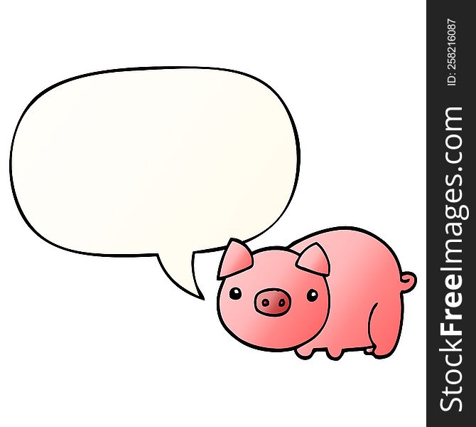Cartoon Pig And Speech Bubble In Smooth Gradient Style