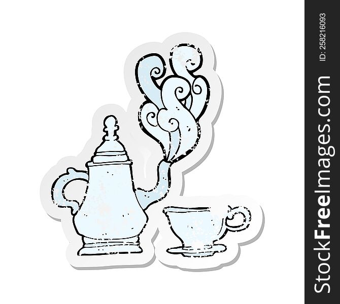 retro distressed sticker of a cartoon tea set