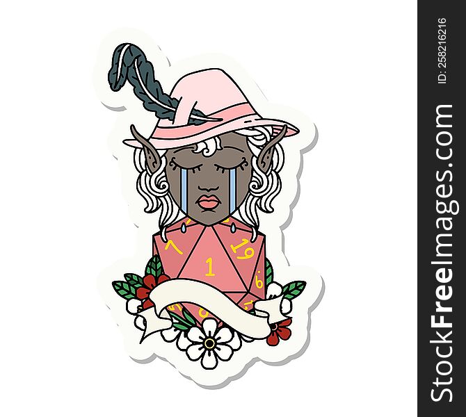 Crying Elf Bard Character Face With Natural One Sticker