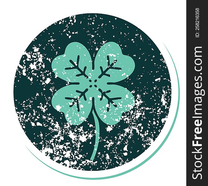 Distressed Sticker Tattoo Style Icon Of A 4 Leaf Clover