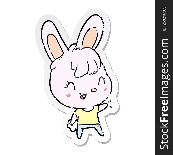 Distressed Sticker Of A Cartoon Rabbit