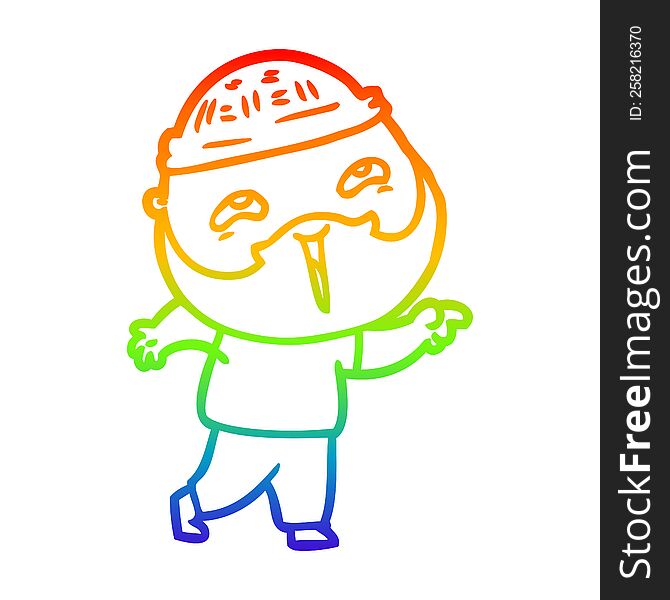 rainbow gradient line drawing of a cartoon happy bearded man