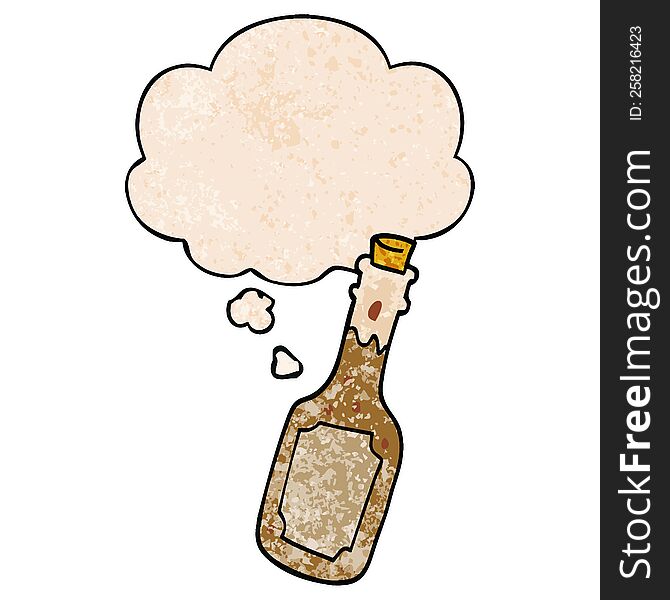 Cartoon Beer Bottle And Thought Bubble In Grunge Texture Pattern Style
