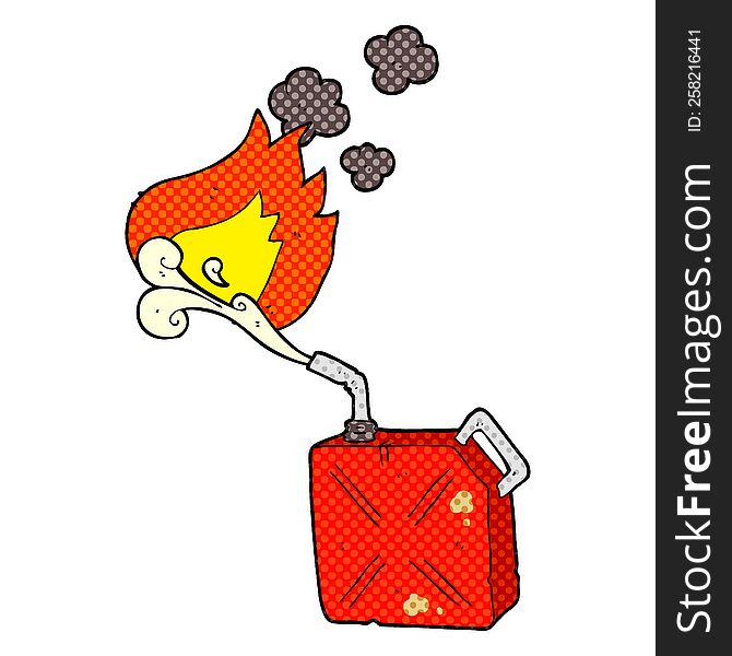 freehand drawn cartoon fuel can with burning fuel spray