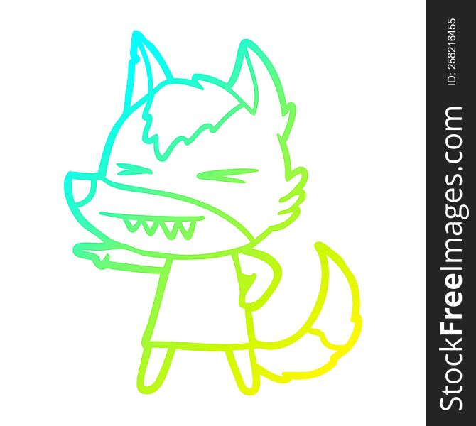 cold gradient line drawing of a angry wolf cartoon