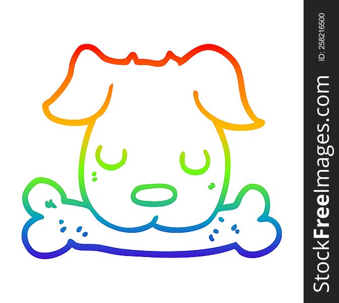 Rainbow Gradient Line Drawing Cartoon Dog With Bone