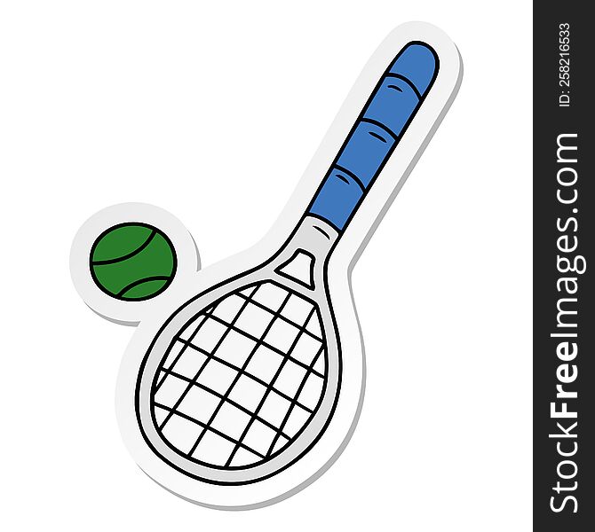 Sticker Cartoon Doodle Tennis Racket And Ball