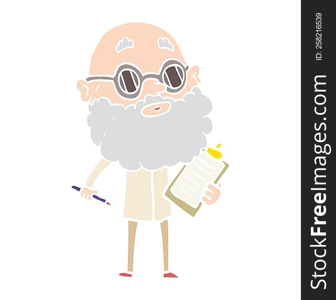 Flat Color Style Cartoon Curious Man With Beard And Sunglasses