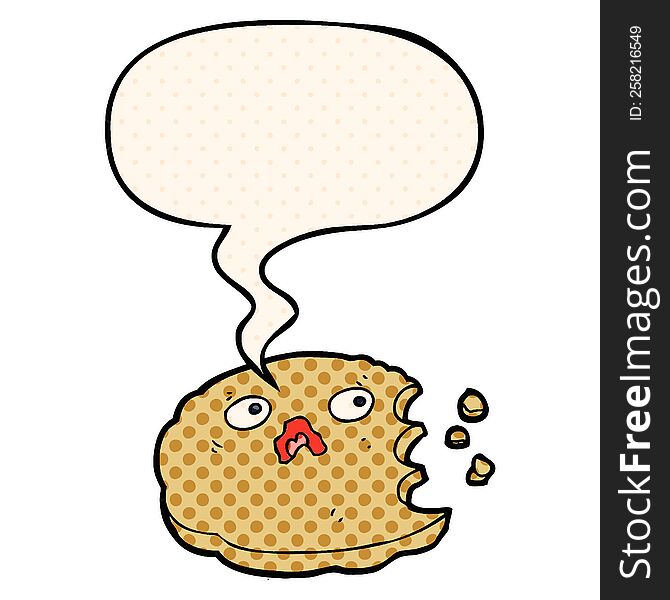 Cartoon Bitten Cookie And Speech Bubble In Comic Book Style
