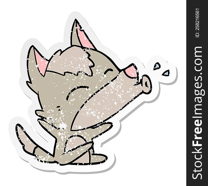 distressed sticker of a howling wolf cartoon