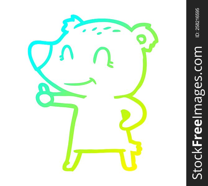 cold gradient line drawing of a cartoon bear giving thumbs up sign