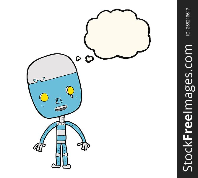 cartoon sad robot with thought bubble