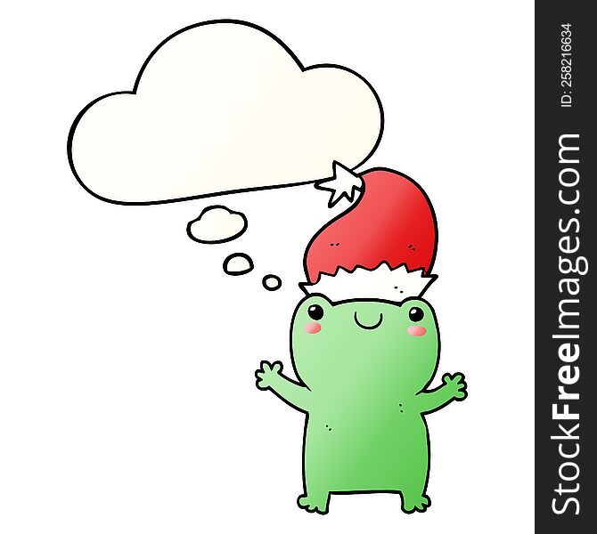cute christmas frog with thought bubble in smooth gradient style