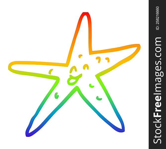 rainbow gradient line drawing of a cartoon star fish