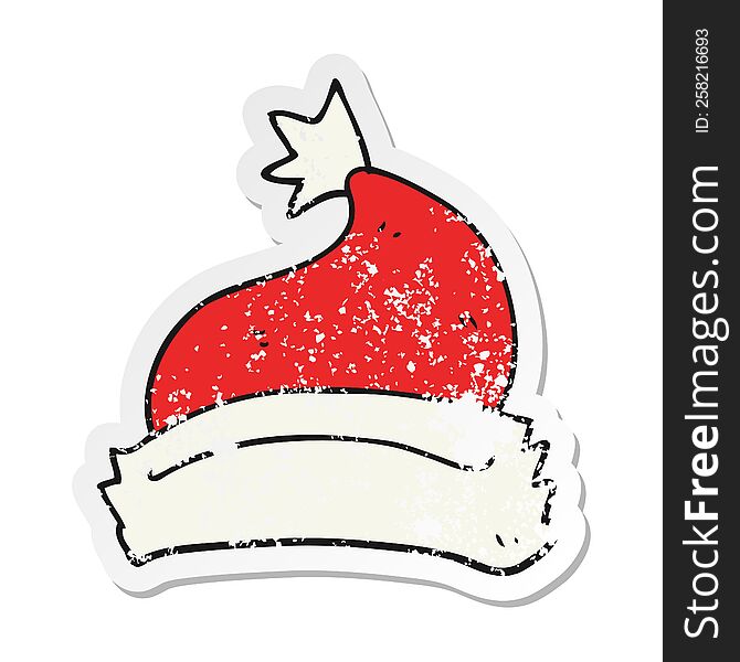 Retro Distressed Sticker Of A Cartoon Christmas Hat