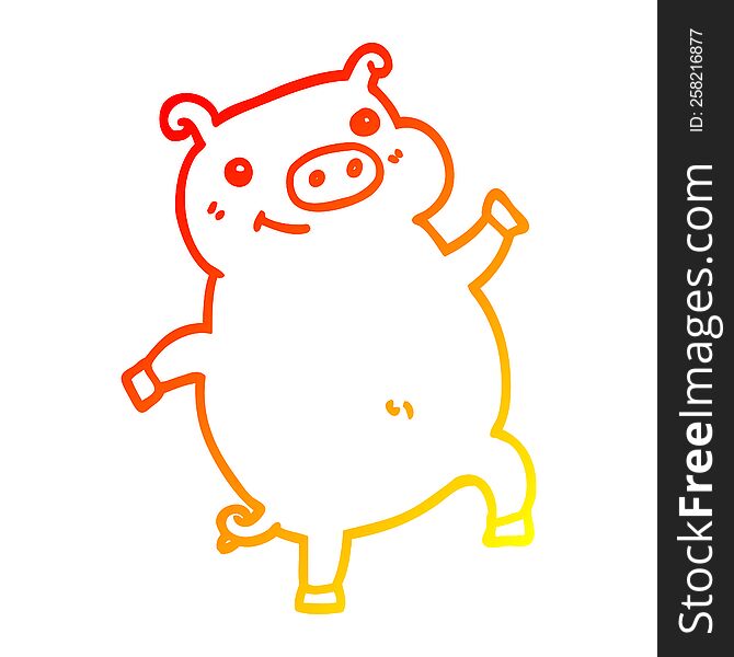 warm gradient line drawing of a cartoon dancing pig