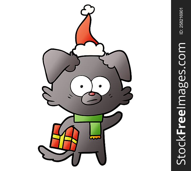 Nervous Dog Gradient Cartoon Of A With Gift Wearing Santa Hat