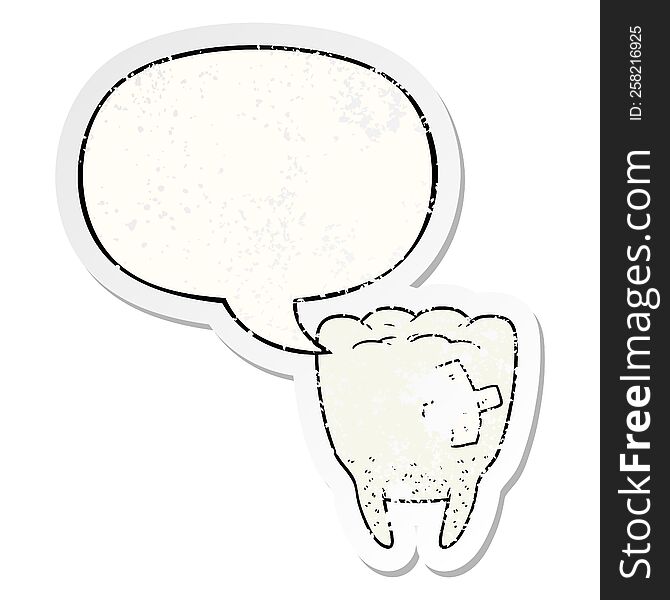 cartoon bad tooth with speech bubble distressed distressed old sticker. cartoon bad tooth with speech bubble distressed distressed old sticker