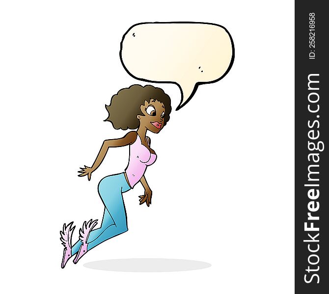 Cartoon Flying Woman With Speech Bubble