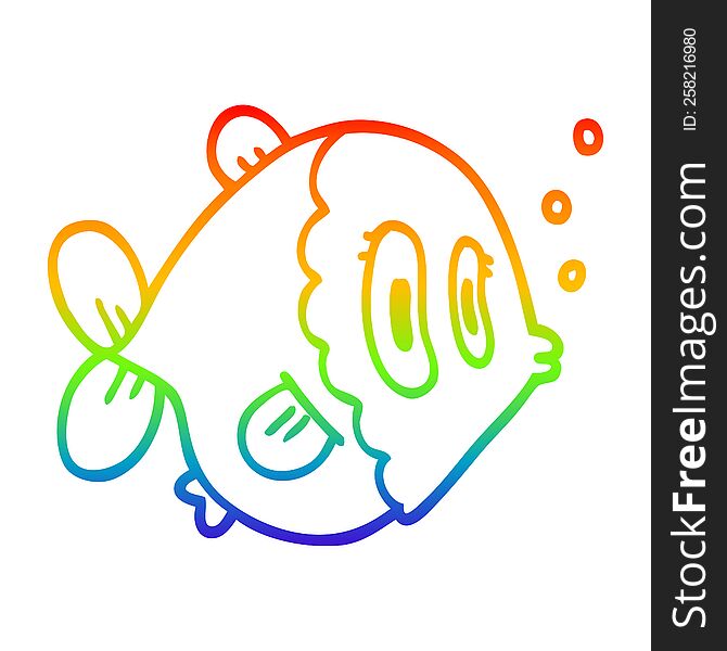 Rainbow Gradient Line Drawing Cartoon Fish