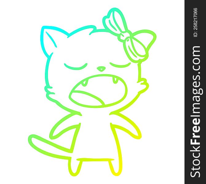 cold gradient line drawing of a cartoon meowing cat