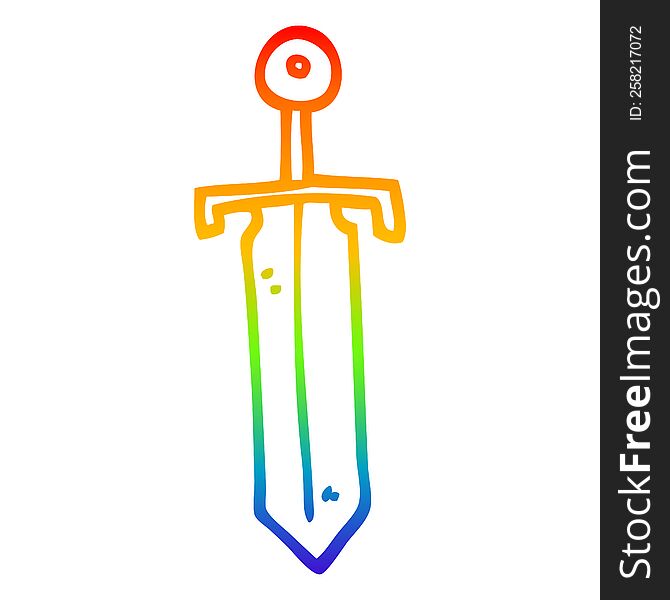 rainbow gradient line drawing of a cartoon bronze sword