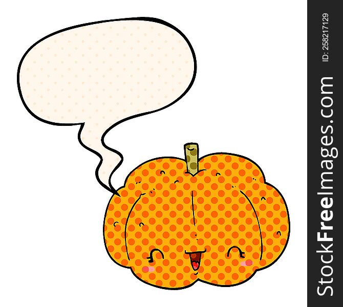 Cartoon Pumpkin And Speech Bubble In Comic Book Style