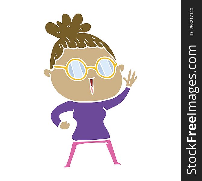 flat color style cartoon woman wearing spectacles