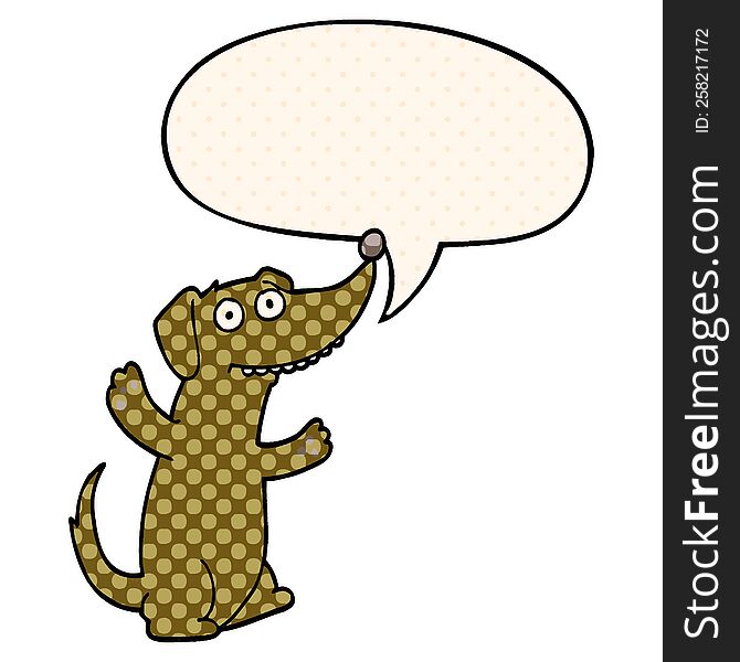 cartoon dog with speech bubble in comic book style
