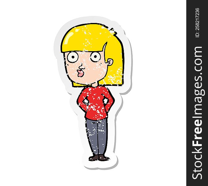 Distressed Sticker Of A Cartoon Woman Staring