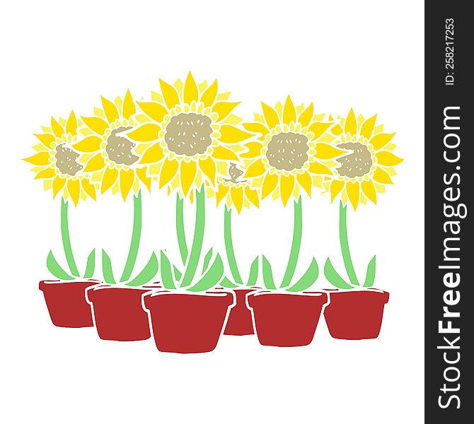 flat color illustration of a cartoon sunflowers