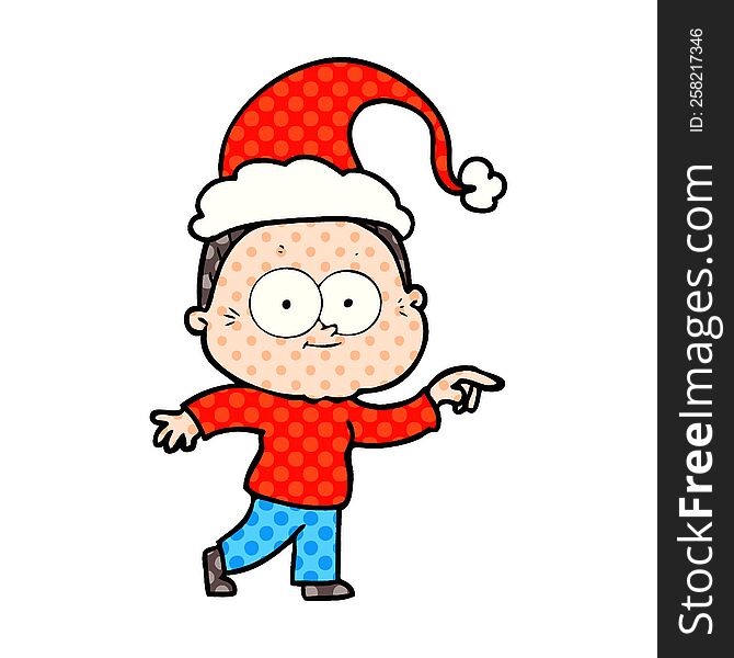 hand drawn comic book style illustration of a happy old woman wearing santa hat