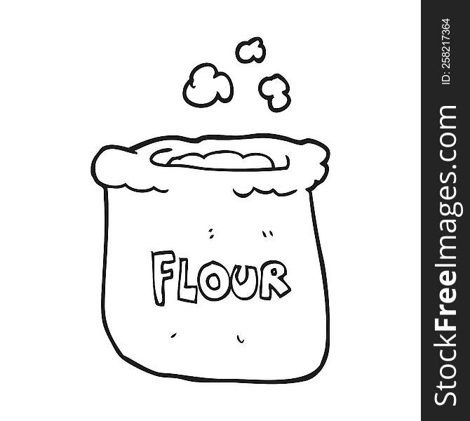 freehand drawn black and white cartoon bag of flour