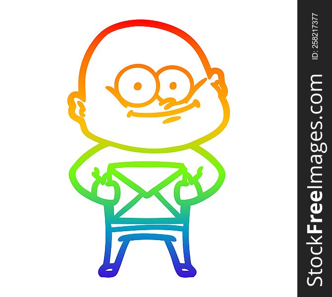 Rainbow Gradient Line Drawing Cartoon Bald Man Staring With Letter