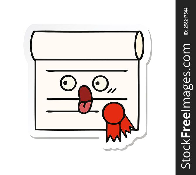 Sticker Of A Cute Cartoon Certificate