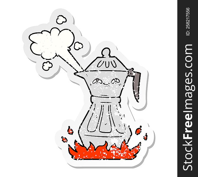 Distressed Sticker Of A Cartoon Coffee Pot