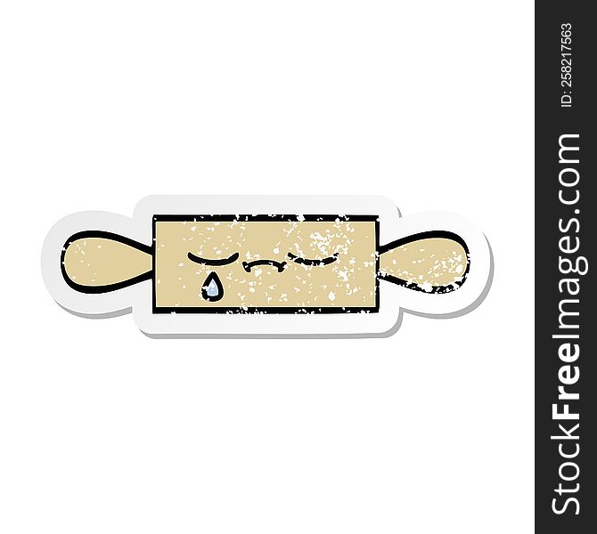 distressed sticker of a cute cartoon rolling pin
