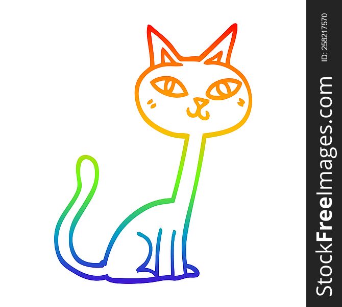 Rainbow Gradient Line Drawing Cartoon Cat