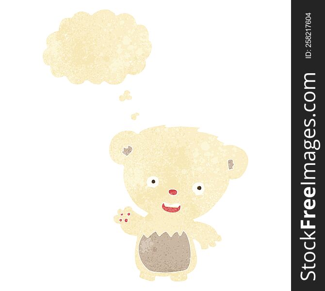 Cartoon Polar Bear Cub Waving With Thought Bubble