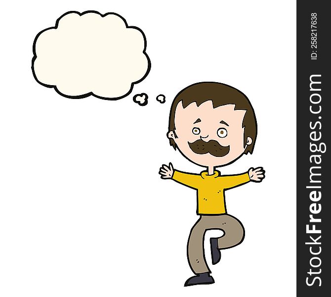 Cartoon Dancing Man With Mustache With Thought Bubble