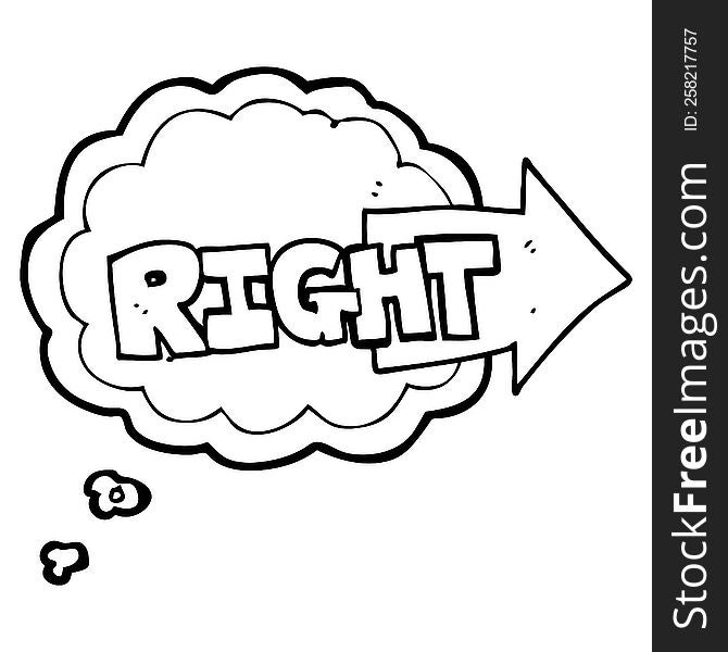 freehand drawn thought bubble cartoon right symbol pointing